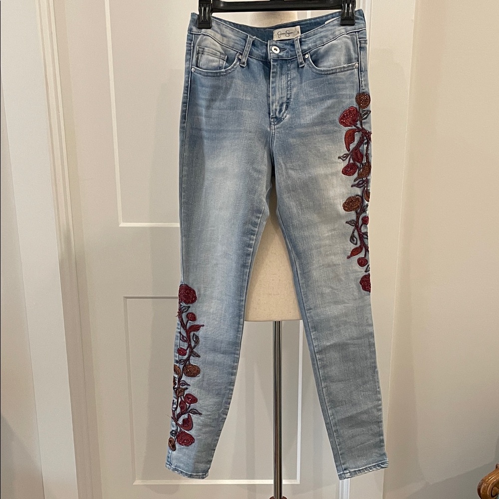 Jessica Simpson Light Blue Skinny Jeans with Red Embroidery